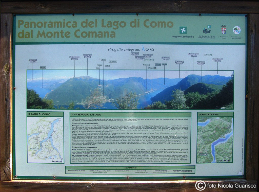 cartello informativo della mappa panoramica sul monte comana sul lago di como montagne monti lariani monte panorami triangolo lariano in montagna
